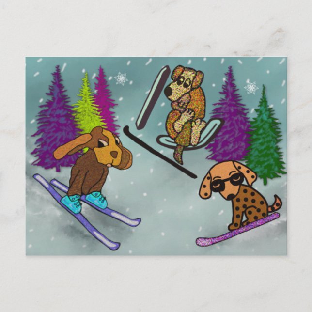 Puppy Ski Vacation Vykort (Framsida)