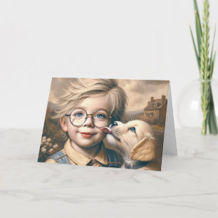 Puppy Slickar Boy's Ansikte Kort