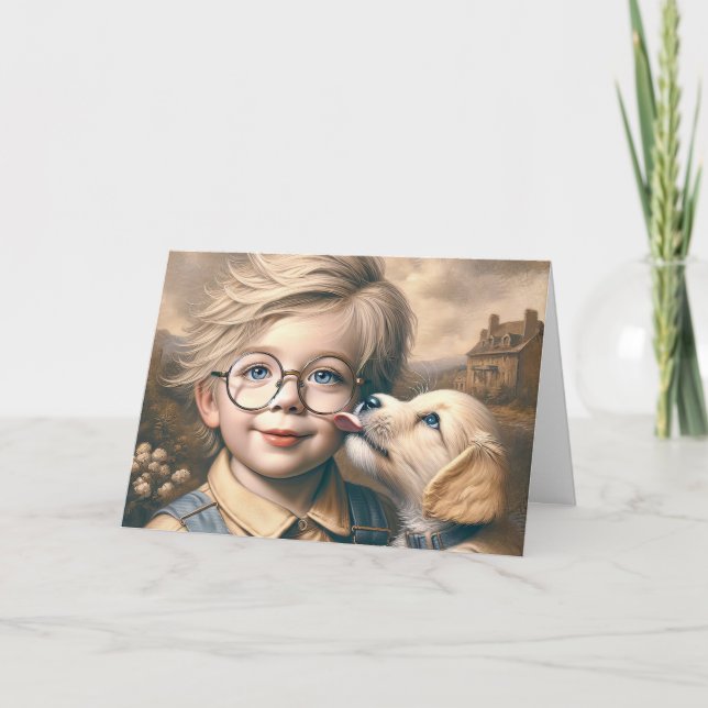 Puppy Slickar Boy's Ansikte Kort (Framsida)