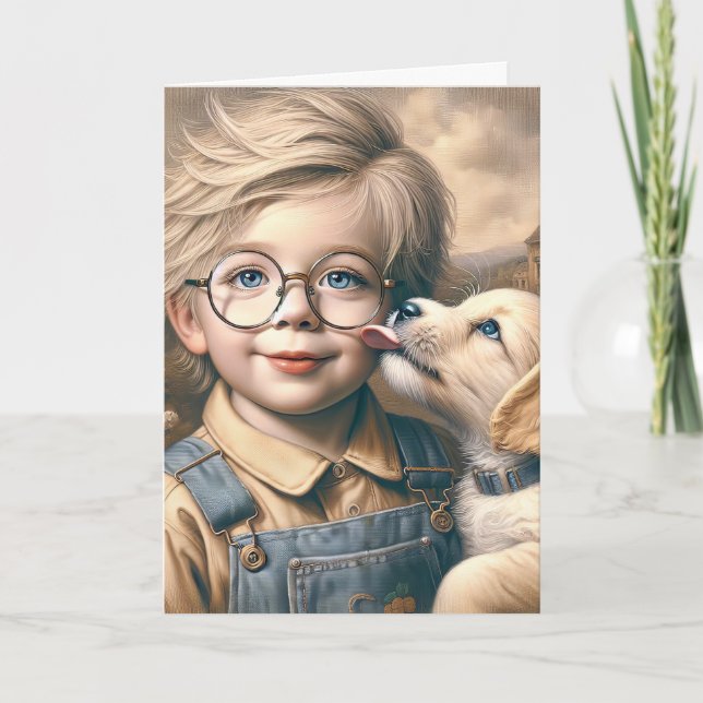 Puppy Slickar Little Boy's Ansikte Kort (Framsida)