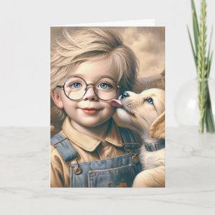 Puppy Slickar Little Boy's Ansikte Kort