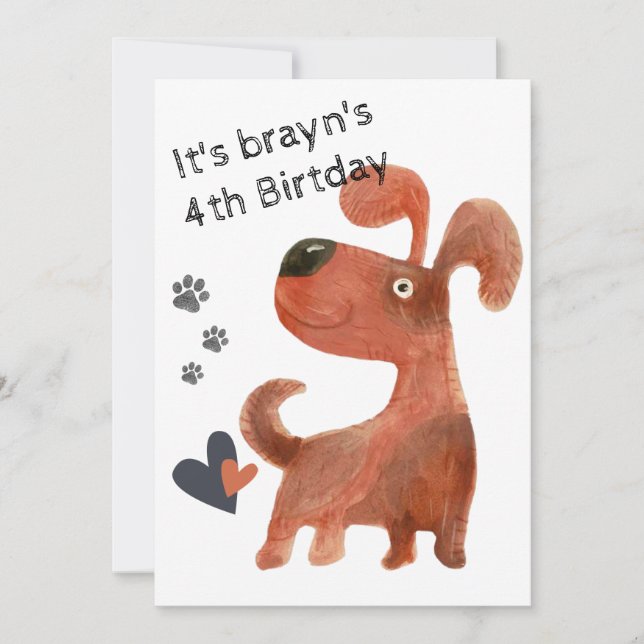 Puppy Söta hund 4e födelsedagen-inbjudningar Inbjudningar (Framsida)