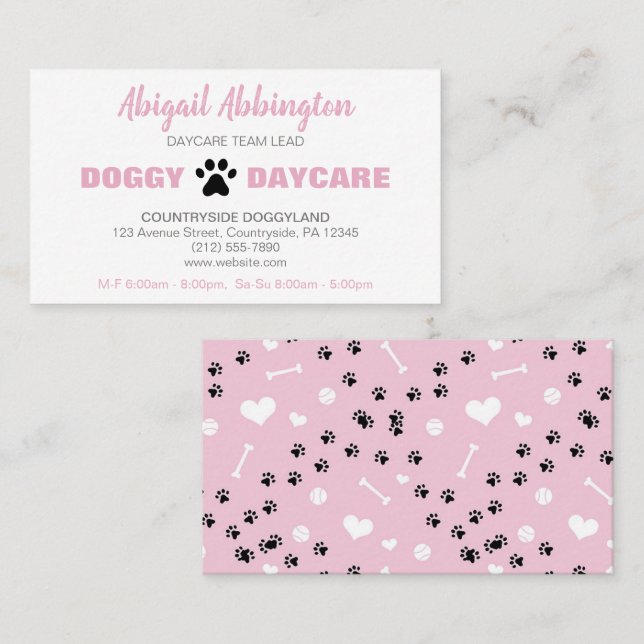 Puppy Springa Rosa Doggy Daycare Affärskort Visitkort (Fram/baksida)