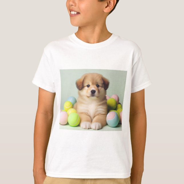 Puppy T-shirt för flickor och pojkar. (Framsida)