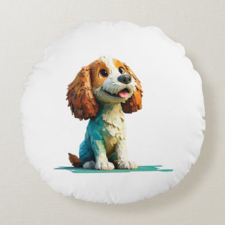Puppy, täckt med lycklig rund kudde
