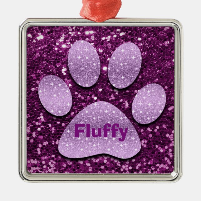 Puppy Tass Lila Faux Glitter Julgransprydnad Metall (Framsidan)