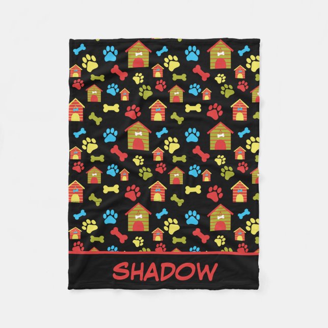 Puppy Tass och Bones Black Fleece Blanket (Framsidan)