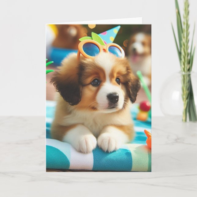 Puppy-Tillfällen Cute Bassäng Party Kort (Framsida)