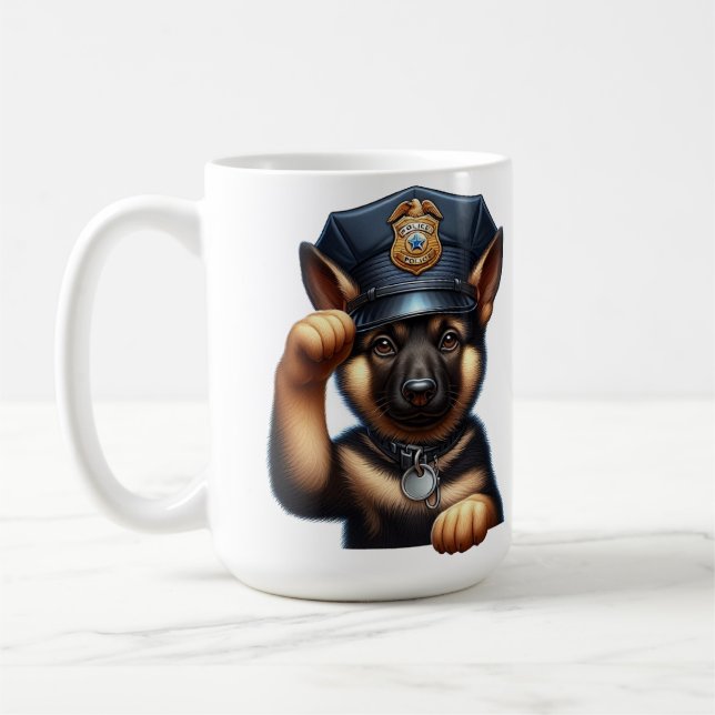 Puppy, tryckt som polis med lucka och bricka kaffemugg (Vänster)