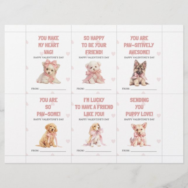 Puppy Valentine’s Day Cards for Kids Classroom Brevhuvud (Framsida)