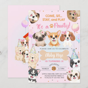 Puppy, valpar, pawty girl födelsedagsinbjudan. inbjudningar