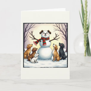 Puppy Winter för jullkortet Cute Hundar Snögubbe Kort