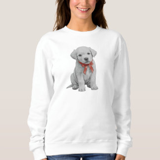 Puppy with Red Bow Sweatshirt Cute Puppy Crewneck T Shirt