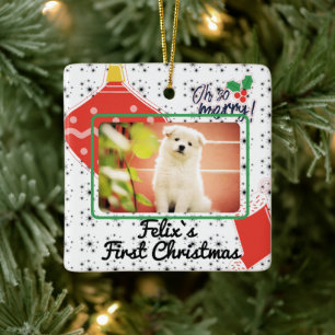 Puppy's first Jul custom name, fotoår Julgransprydnad Keramik