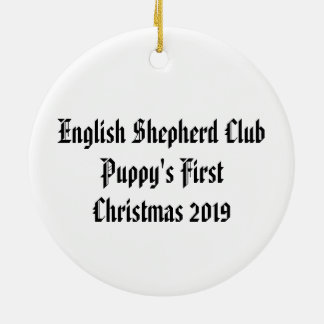 Puppys första jul 2019 Engelska shepherd Julgransprydnad Keramik