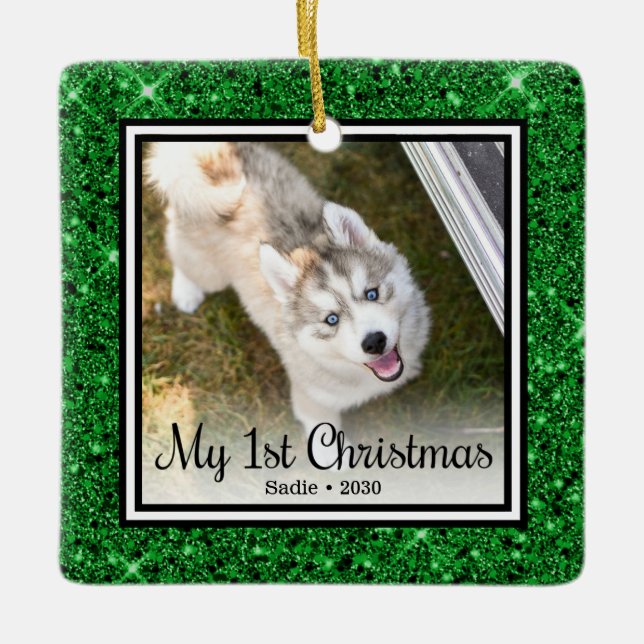 Puppys första jul 2-foto julgransprydnad keramik (Framsida)