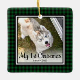 Puppys första jul 2-foto julgransprydnad keramik
