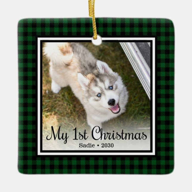 Puppys första jul 2-foto julgransprydnad keramik (Framsida)