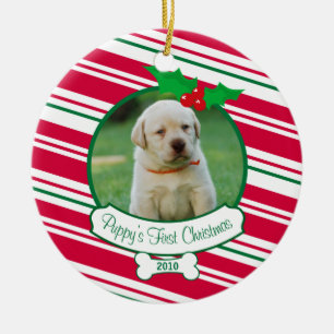 Puppys första jul - Candy cane Julgransprydnad Keramik