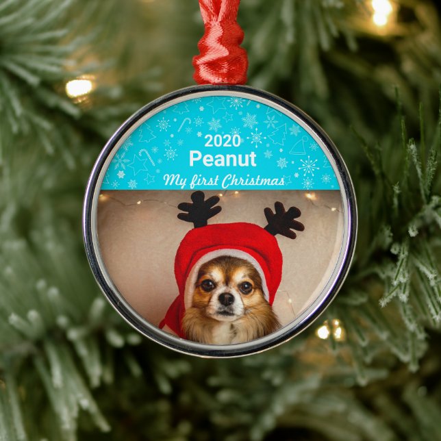 Puppys första julfoto julgransprydnad metall (Träd)