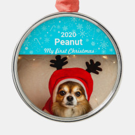 Puppys första julfoto julgransprydnad metall