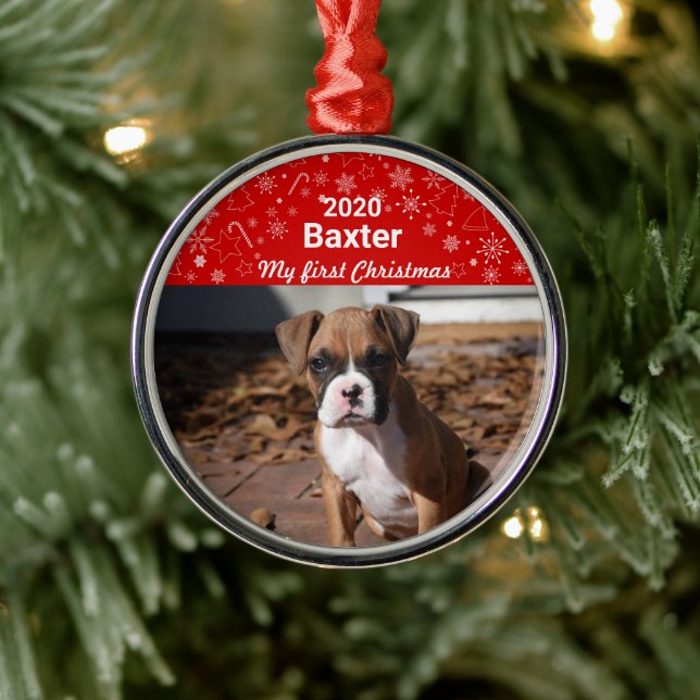 Puppys första julfoto julgransprydnad metall (Träd)
