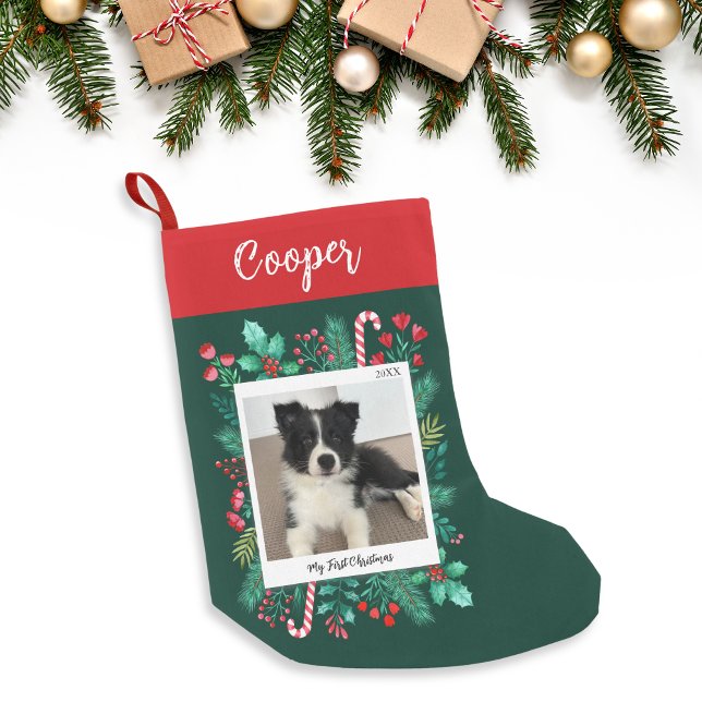 Puppys första julfoto och Namn Liten Julstrumpa (Puppy's First Christmas Photo and Name Small Christmas Stocking)