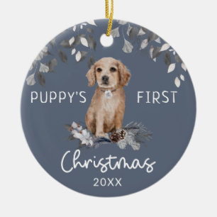 Puppys första julvattenfärg julgransprydnad keramik