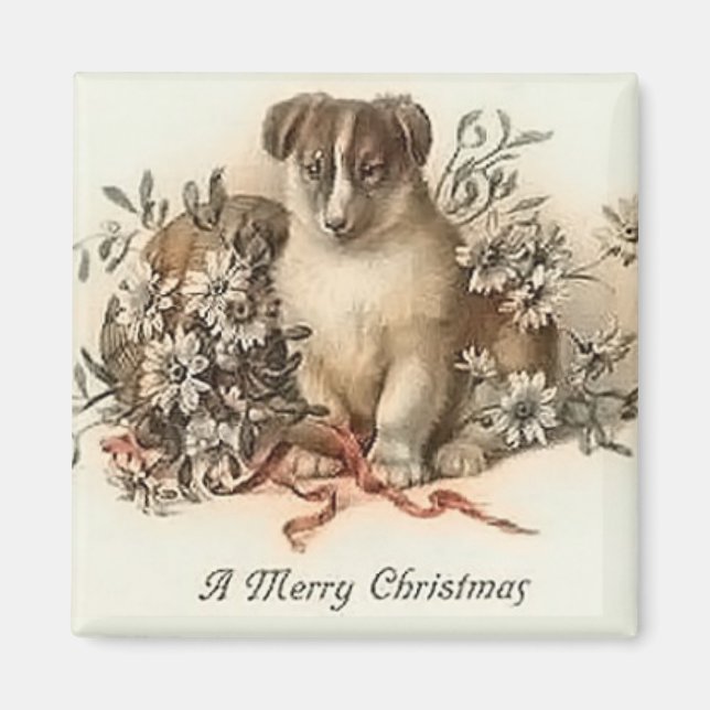 Puppys God jul Vintage Magnet (Framsidan)