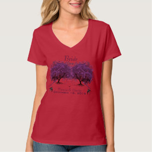 Puprle Heart Löv Träd Bröllop T-Shirts