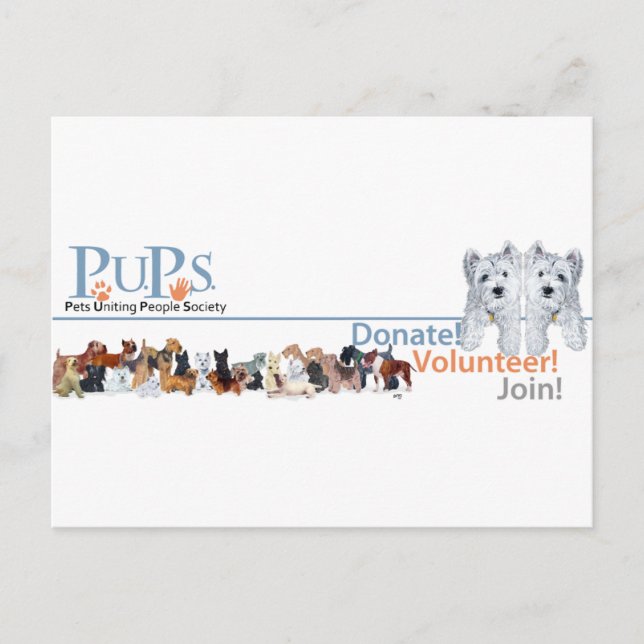 PUPs Logotyp Merchandise med Westie Valpar Vykort (Framsida)