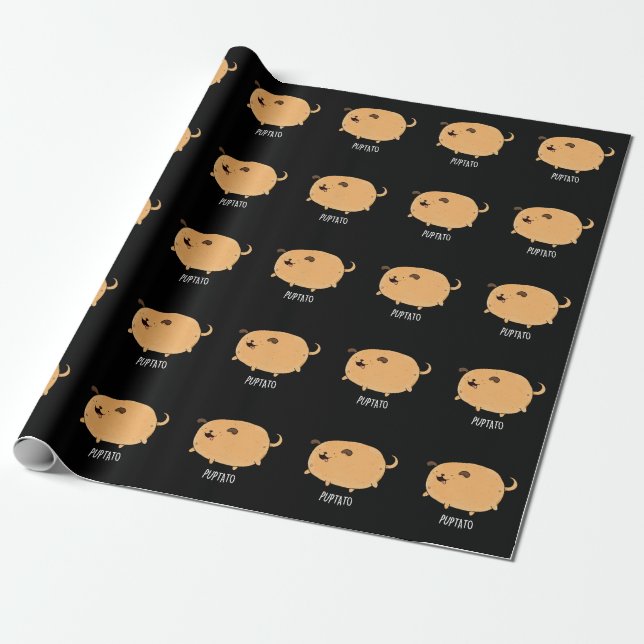 Puptato Funny Puppy Potato Pun Mörk BG Presentpapper (Utrullad)