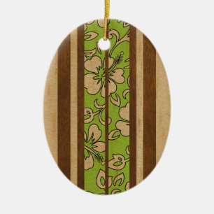 Pupukea Vintage Hawaiian Faux Wood Surfboard Julgransprydnad Keramik
