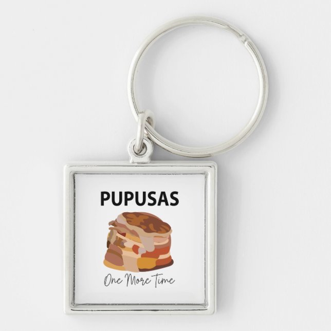 Pupusas El Salvador, Salvador Bread Pupusas Fyrkantig Silverfärgad Nyckelring (Framsidan)