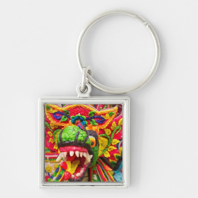 Pura Penataran Sasih på Bali Fyrkantig Silverfärgad Nyckelring (Framsidan)