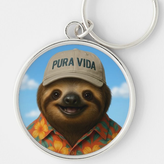 Pura Vida AI Seng Rund Silverfärgad Nyckelring (Framsidan)