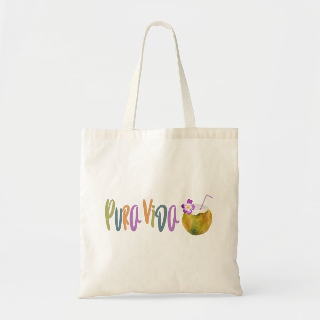 Pura Vida Coconut Costa Rica Tote Bag Tygkasse (Framsidan)