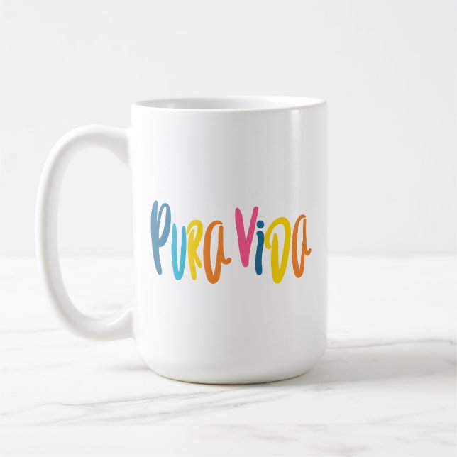 Pura Vida Colorful Costa Rica Motto Kaffemugg (Vänster)