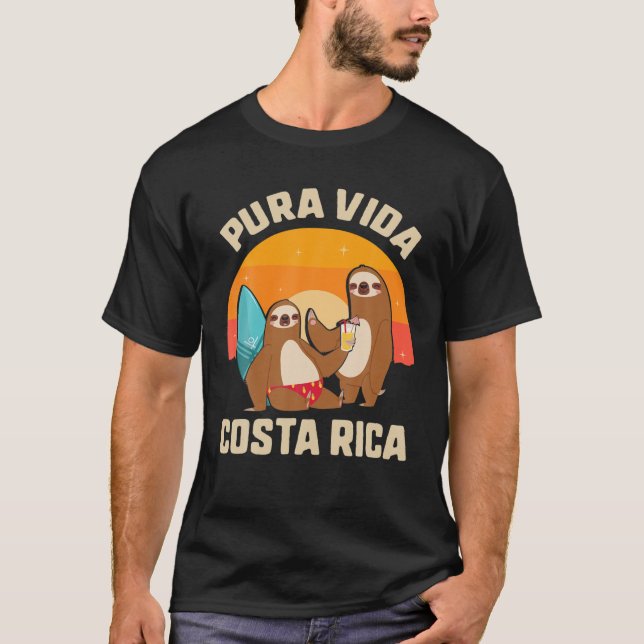 Pura Vida Costa Rica Sloth Surfing Sömnig sommar V T Shirt (Framsida)