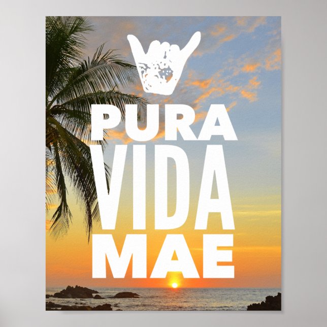 Pura Vida Mae Shaka Sign Costa Rica Sunset Poster (Framsidan)