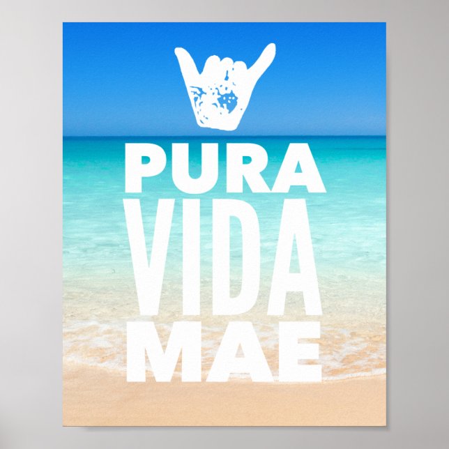 Pura Vida Mae Shaka Sign Costa Rica Surfing Poster (Framsidan)