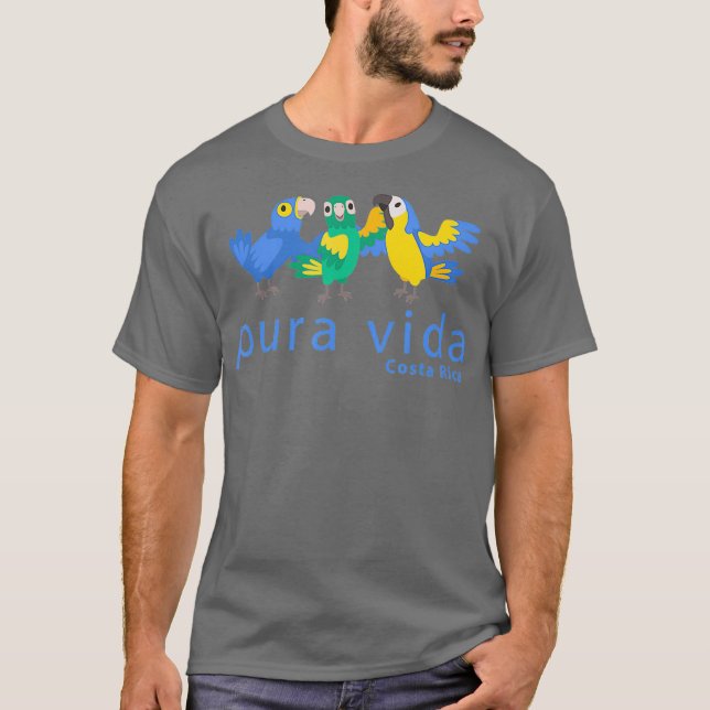 Pura Vida Parrots Costa Rica Birds T Shirt (Framsida)