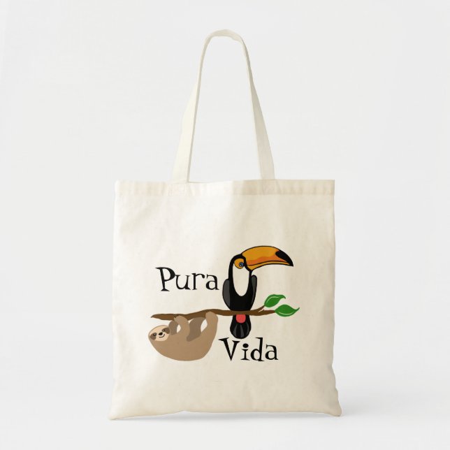 Pura Vida, sloth och toucan Tygkasse (Framsidan)