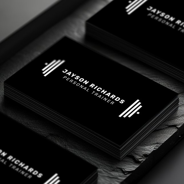 Pure Black Bold Barbell Personal Trainer Simple Visitkort (Skapare uppladdad)