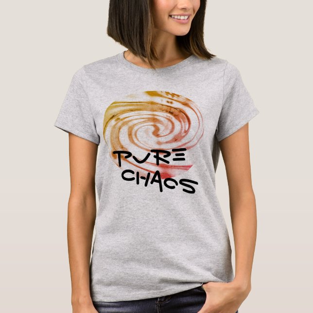 "Pure Chaos" Guld Rosa Swirl Humous Message T Shirt (Framsida)