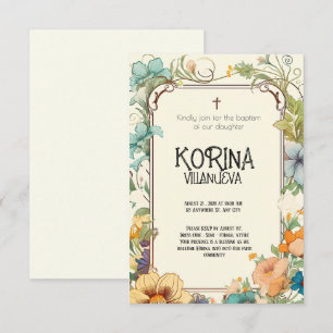 Pure Elegance: Cream & Grönt Simple Blommigt Bapti Inbjudningar
