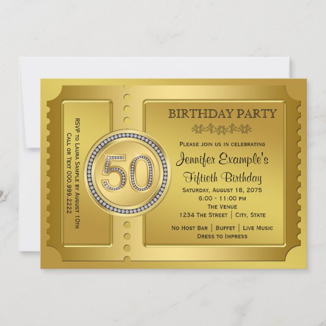 Pure Gold Ticket 50-årsfest Inbjudningar (Framsida)