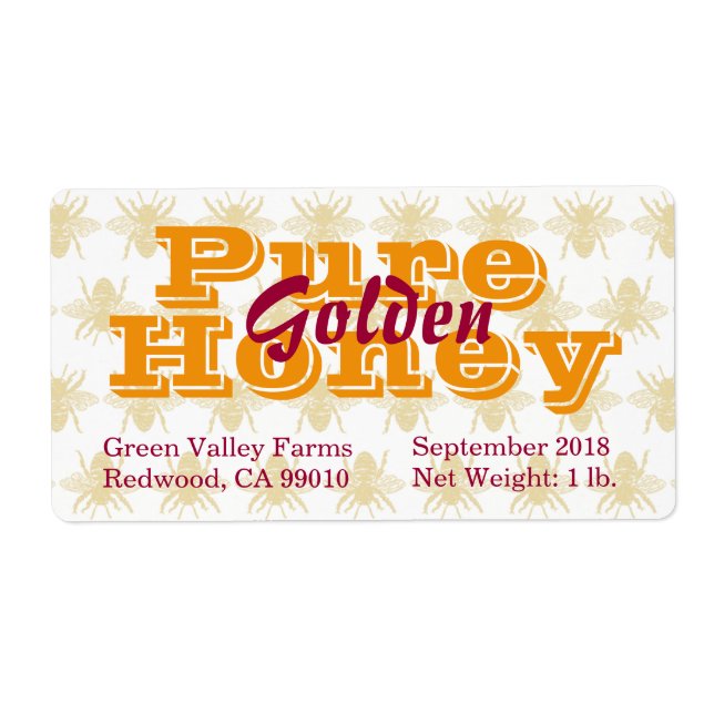 Pure Golden Honung Burk Food Labels Fraktsedel (Framsidan)