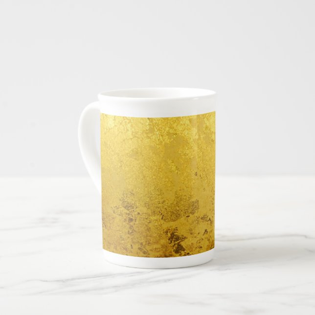 PURE GULD mönster/guld löv Benporslin Mugg (Framsida vänster)