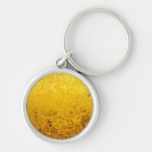 PURE GULD mönster/guld löv Rund Silverfärgad Nyckelring